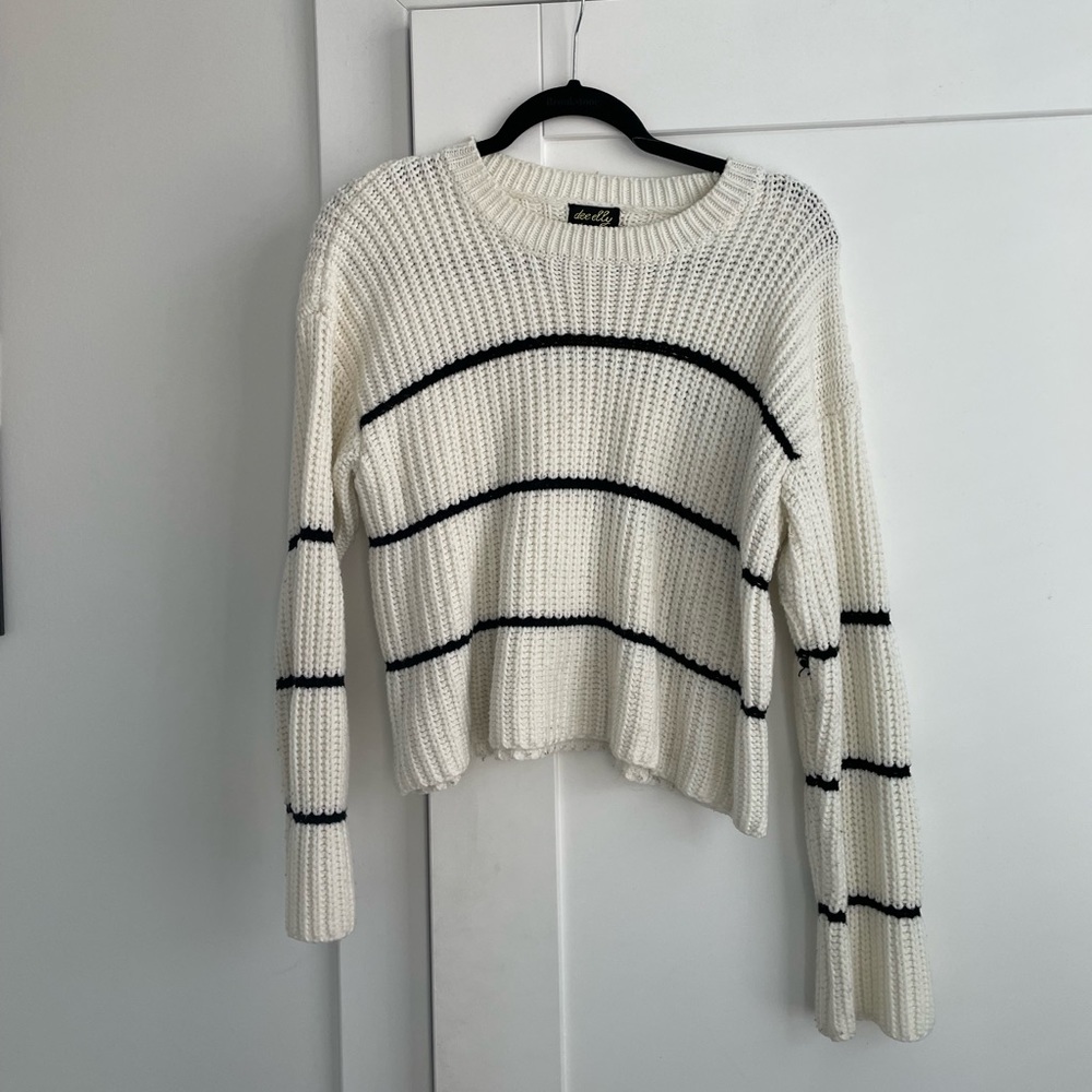 cropped striped white sweater